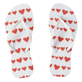 Red Hearts on White Trendy Flipflops