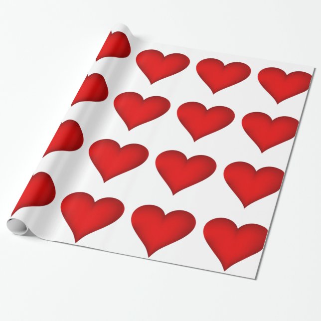 Red Hearts on White Wrapping Paper (Unrolled)