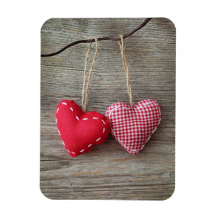 Red Hearts on Wooden Table 2 Magnet