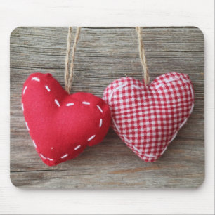Red Hearts on Wooden Table 2 Mouse Pad