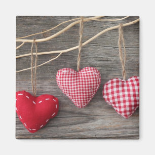 Red Hearts on Wooden Table Magnet