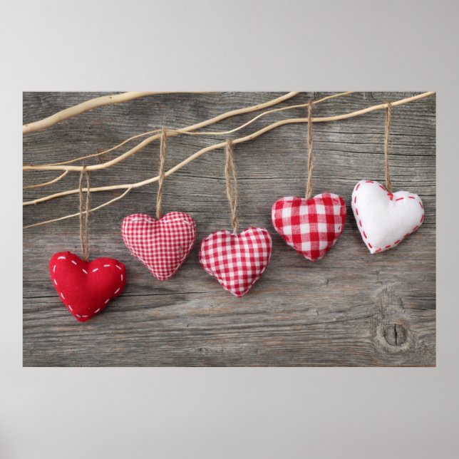 Red Hearts on Wooden Table Poster (Front)