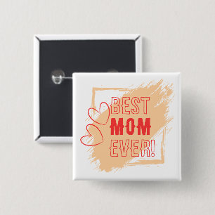 Red Hearts Outline Best Mum 15 Cm Square Badge