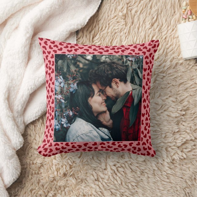 Red hearts pattern 2 custom photos cushion (Blanket)