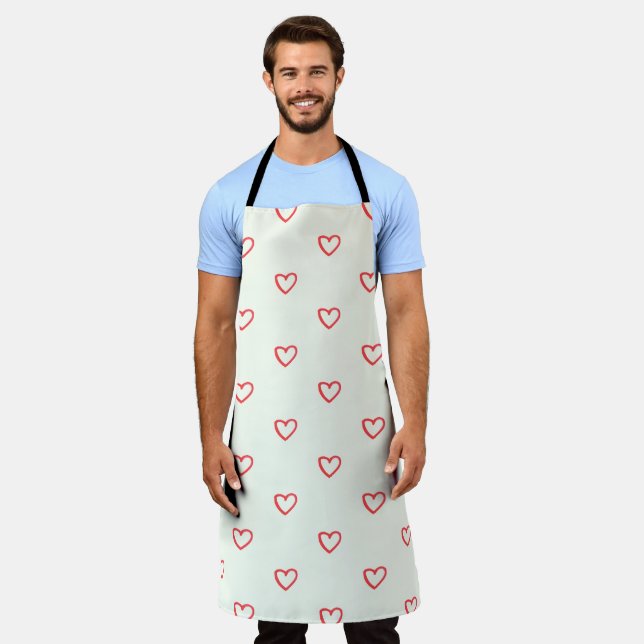 Red Hearts Pattern, Cute, Love Apron (Worn)