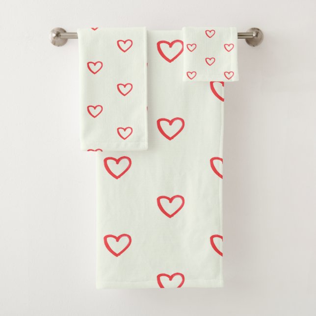 Red Hearts Pattern, Cute, Love Bath Towel Set (Insitu)
