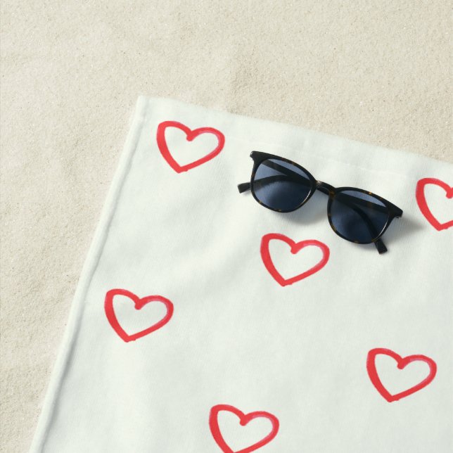 Red Hearts Pattern, Cute, Love Beach Towel (In Situ)