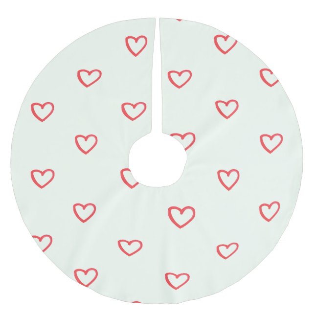 Red Hearts Pattern, Cute, Love Brushed Polyester Tree Skirt (Front)
