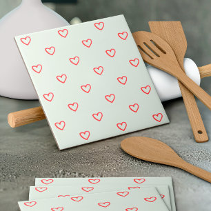 Red Hearts Pattern, Cute, Love Ceramic Tile