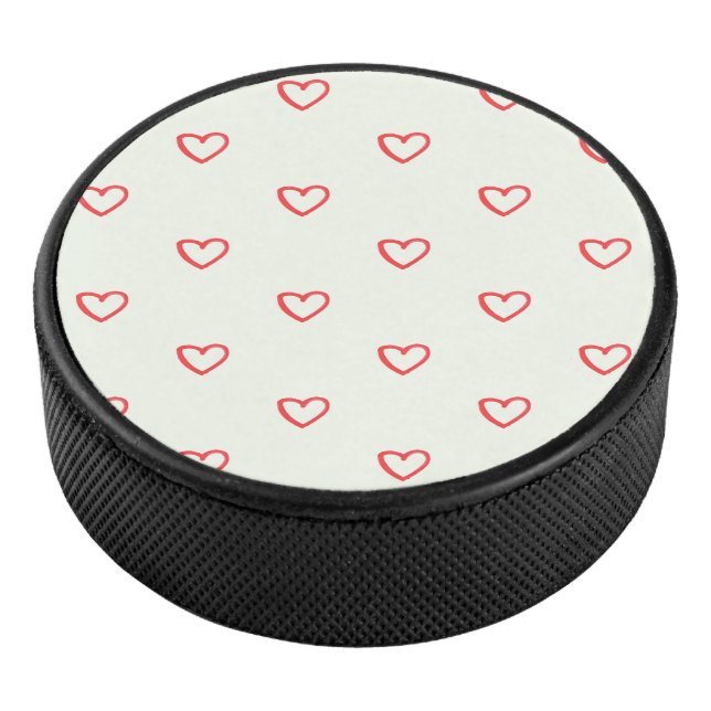 Red Hearts Pattern, Cute, Love Hockey Puck (3/4)