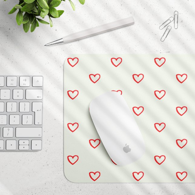 Red Hearts Pattern, Cute, Love Mouse Pad (Creator Uploaded)