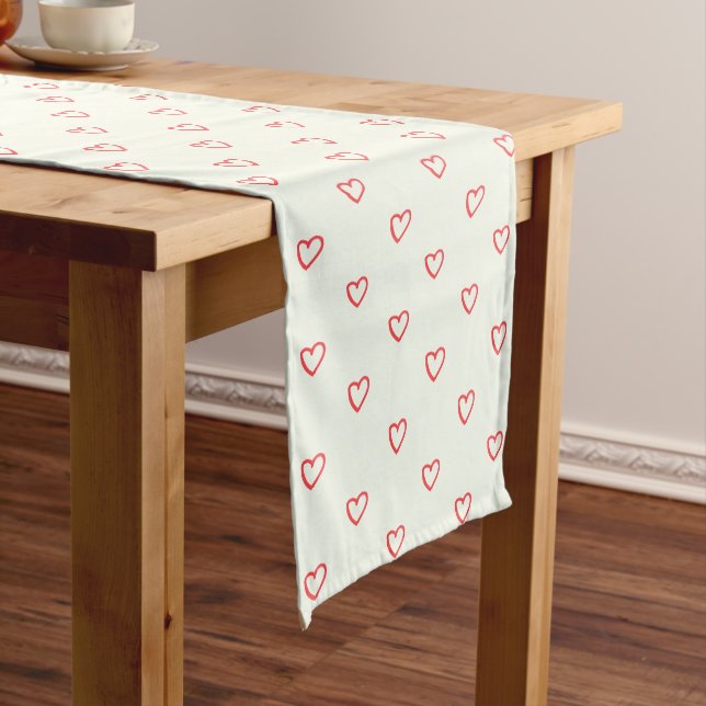 Red Hearts Pattern, Cute, Love Short Table Runner (In Situ)
