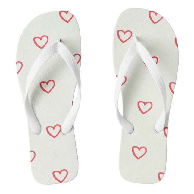 Red Hearts Pattern, Cute, Love Thongs (Footbed)
