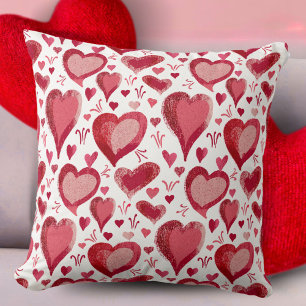 Red Hearts Pattern Drawing Valentine`s Day Cushion