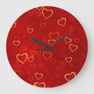 red hearts pattern large clock
