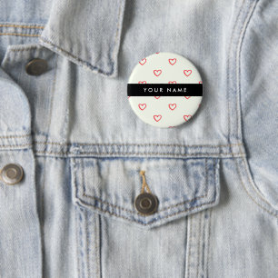 Red Hearts Pattern, Love, Your Name, Personalise 6 Cm Round Badge