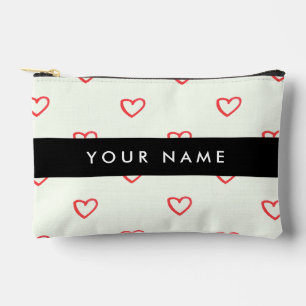 Red Hearts Pattern, Love, Your Name, Personalise Accessory Pouch