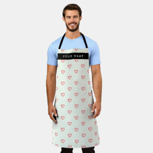 Red Hearts Pattern, Love, Your Name, Personalise Apron