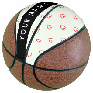 Red Hearts Pattern, Love, Your Name, Personalise Basketball