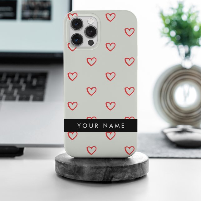 Red Hearts Pattern, Love, Your Name, Personalise Case-Mate iPhone Case (Creator Uploaded)