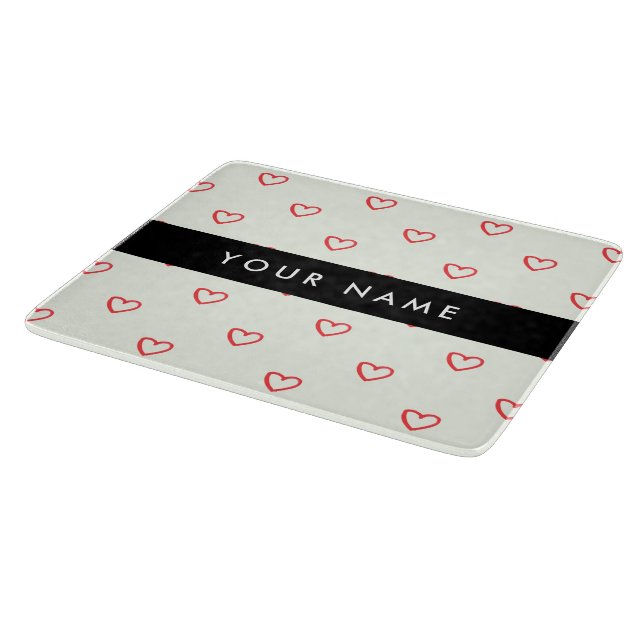Red Hearts Pattern, Love, Your Name, Personalise Cutting Board (Corner)