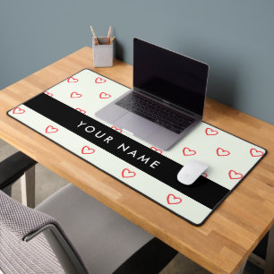 Red Hearts Pattern, Love, Your Name, Personalise Desk Mat