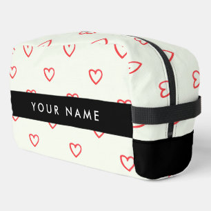 Red Hearts Pattern, Love, Your Name, Personalise Dopp Kit