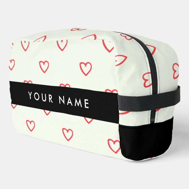 Red Hearts Pattern, Love, Your Name, Personalise Dopp Kit (Left Corner)