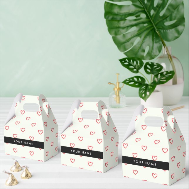 Red Hearts Pattern, Love, Your Name, Personalise Favour Box (Multiple)