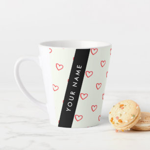 Red Hearts Pattern, Love, Your Name, Personalise Latte Mug