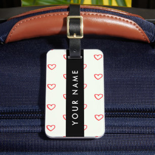 Red Hearts Pattern, Love, Your Name, Personalise Luggage Tag