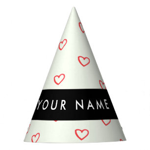 Red Hearts Pattern, Love, Your Name, Personalise Party Hat