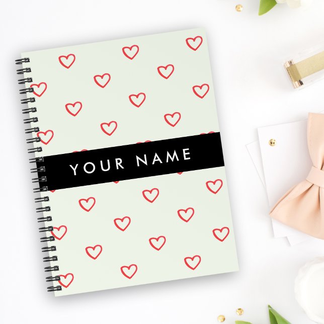Red Hearts Pattern, Love, Your Name, Personalise Planner (Creator Uploaded)
