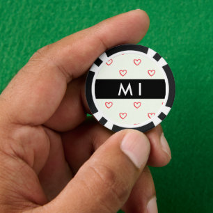 Red Hearts Pattern, Love, Your Name, Personalise Poker Chips
