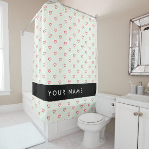 Red Hearts Pattern, Love, Your Name, Personalise Shower Curtain