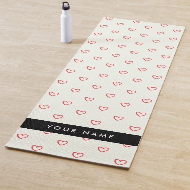 Red Hearts Pattern, Love, Your Name, Personalise Yoga Mat (In Situ)