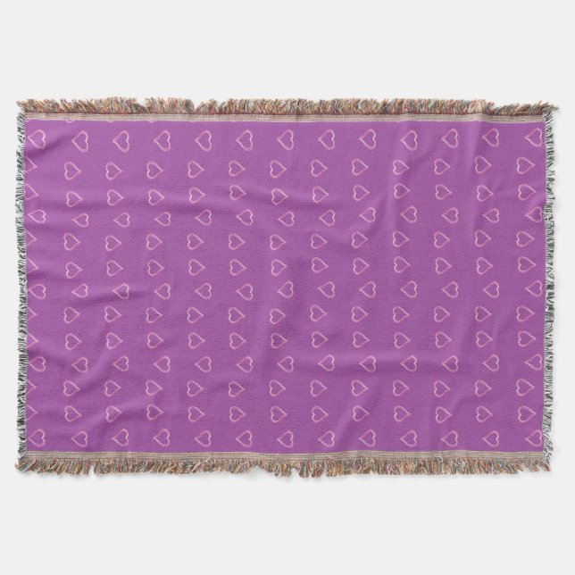 Red hearts pattern on purple throw blanket (Front)