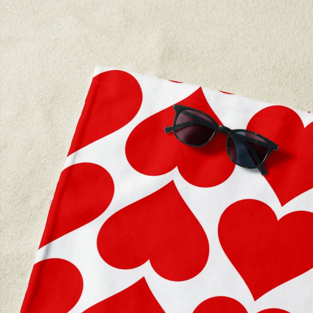Red Hearts Pattern, Romantic, Love Beach Towel (In Situ)