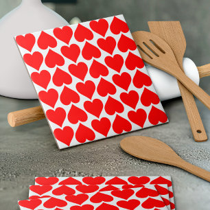 Red Hearts Pattern, Romantic, Love Ceramic Tile