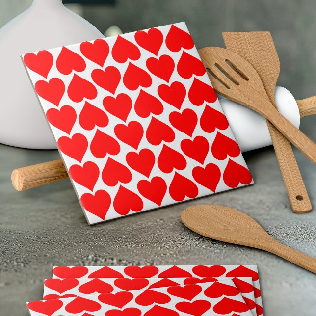 Red Hearts Pattern, Romantic, Love Ceramic Tile (Creator Uploaded)