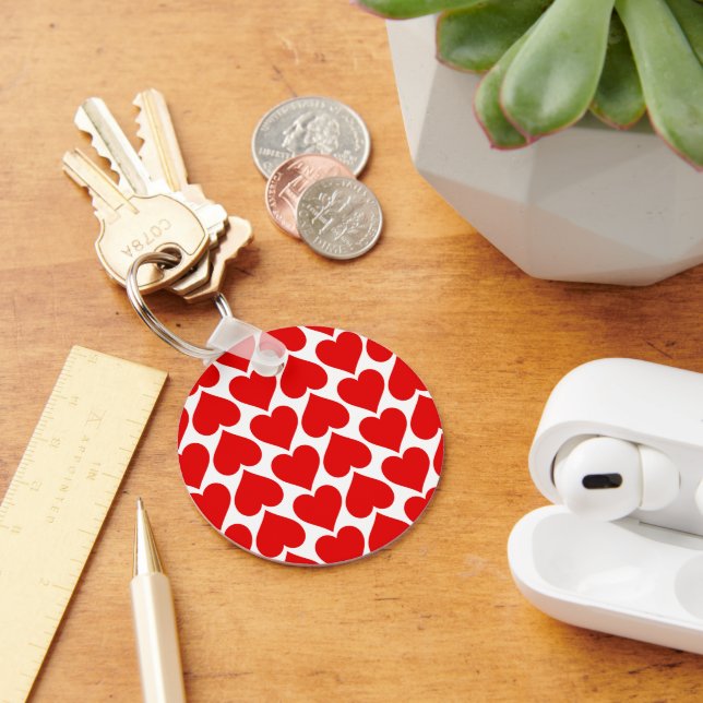 Red Hearts Pattern, Romantic, Love Key Ring (Desk)