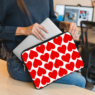 Red Hearts Pattern, Romantic, Love Laptop Sleeve