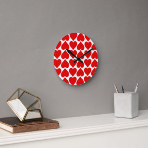 Red Hearts Pattern, Romantic, Love Round Clock
