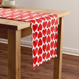 Red Hearts Pattern, Romantic, Love Short Table Runner