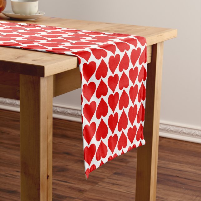 Red Hearts Pattern, Romantic, Love Short Table Runner (In Situ)