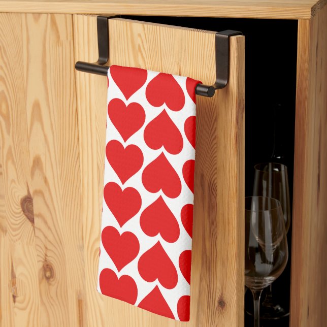Red Hearts Pattern, Romantic, Love Tea Towel (Thirds Fold)