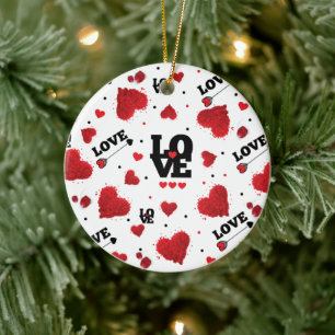 Red Hearts Pattern Valentine's Day Ceramic Ornament