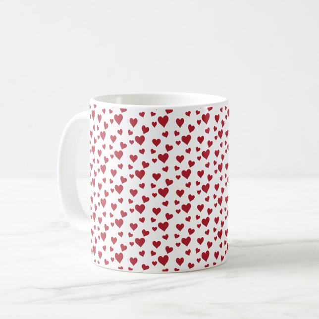 Red Hearts Pattern Valentine's Day Coffee Mug (Front Left)