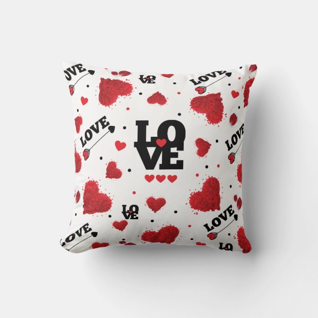 Red Hearts Pattern Valentine's Day Cushion (Front)