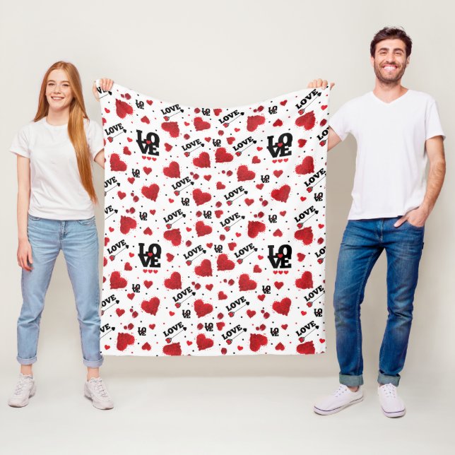 Red Hearts Pattern Valentine's Day Fleece Blanket (In Situ)